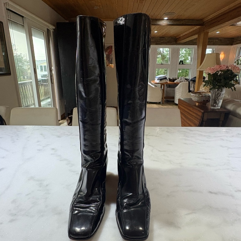 Prada Black patent leather bootswith Square Toe